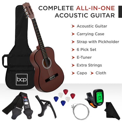 Beginner Acoustic Guitar Set w/ Case, Strap, Digital Tuner, Strings - 38in