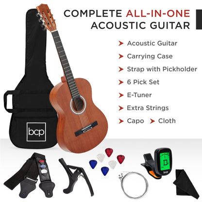 Beginner Acoustic Guitar Set w/ Case, Strap, Digital Tuner, Strings - 38in