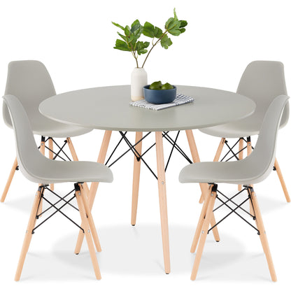 5-Piece Mid-Century Modern Dining Set w/ 4 Chairs, Wooden Legs, Metal Frame