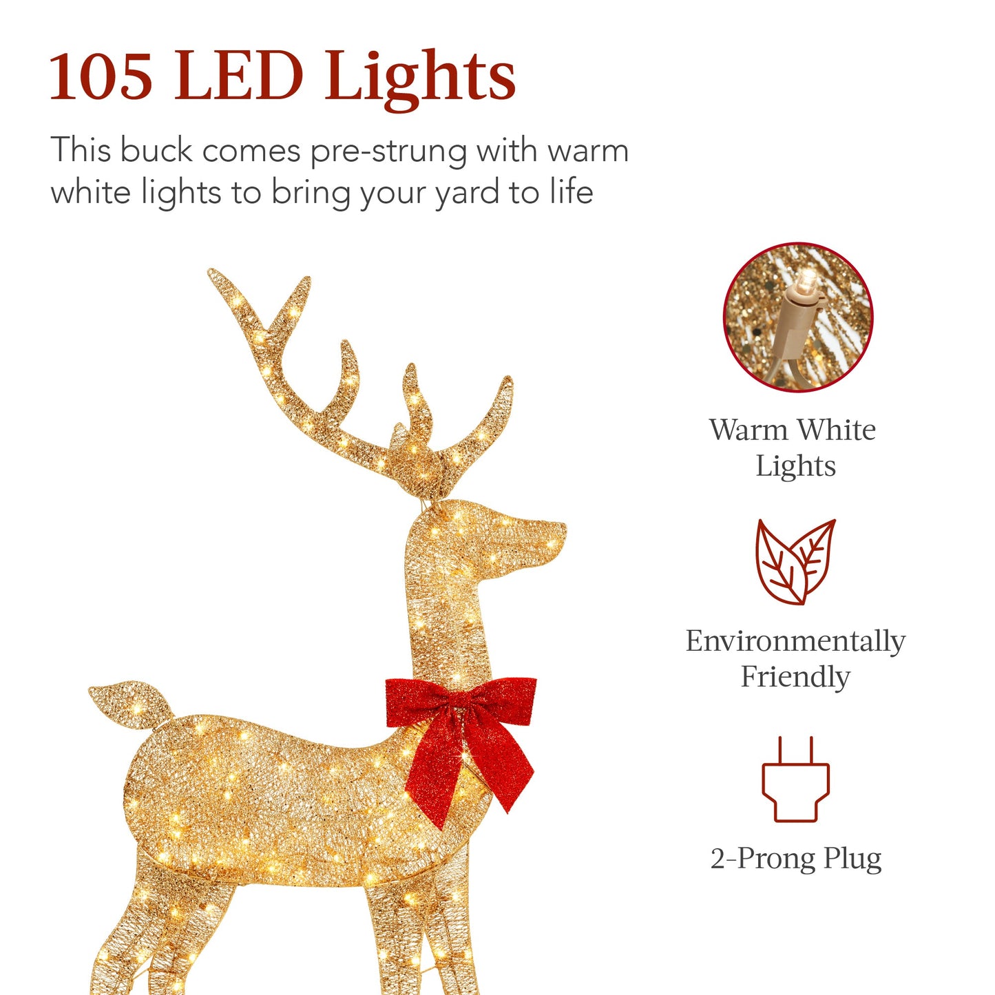 Lighted 2D Christmas Buck Outdoor Decor w/ 105 LED Lights - 5ft