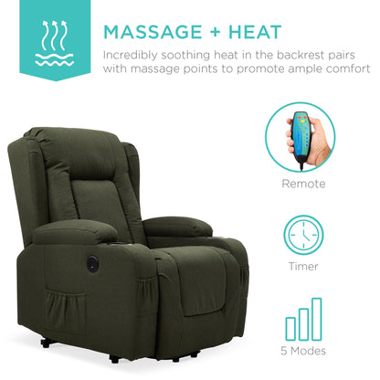 Electric Power Lift Recliner Massage Chair w/ Heat, USB Port, Cupholders