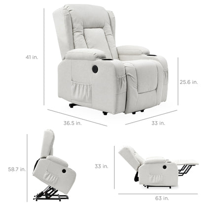 Electric Power Lift Recliner Massage Chair w/ Heat, USB Port, Cupholders