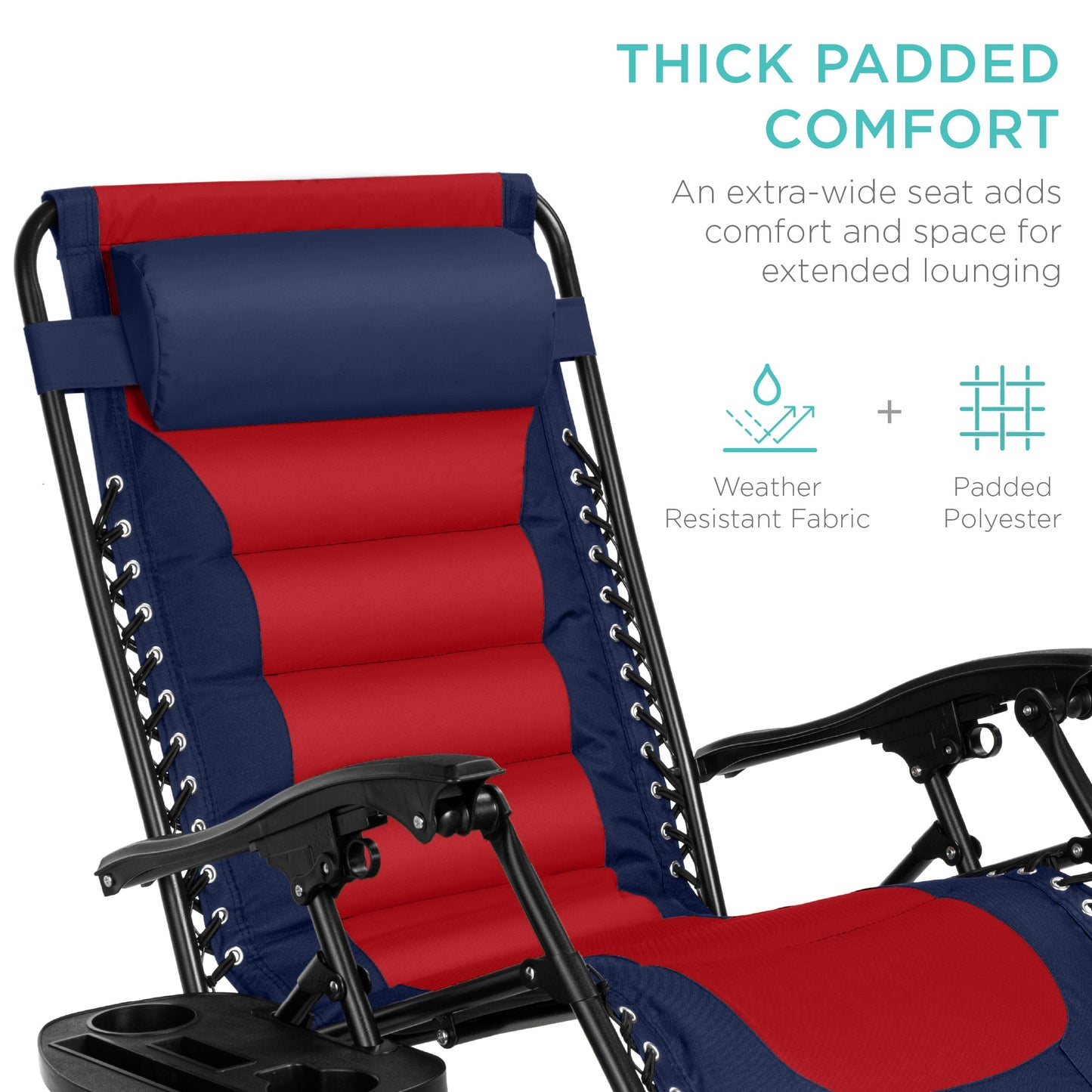 Oversized Padded Zero Gravity Chair, Folding Recliner w/ Headrest, Side Tray