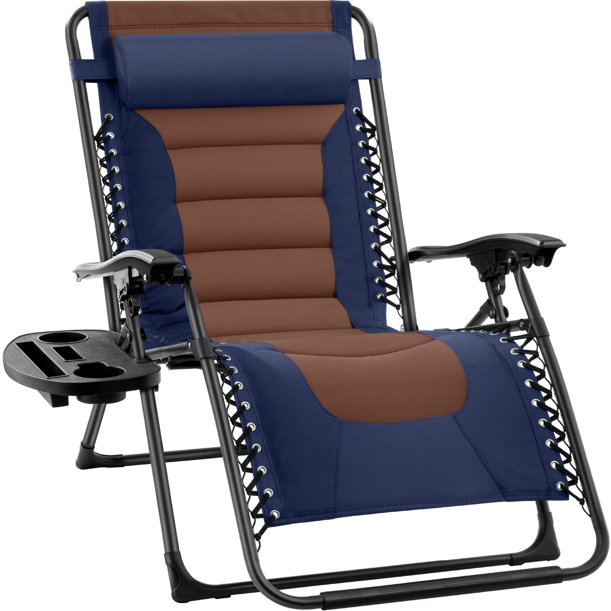 Oversized Padded Zero Gravity Chair, Folding Recliner w/ Headrest, Side Tray