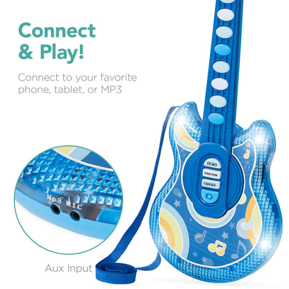 Kids Pretend Play Guitar Musical Instrument Toy w/ Microphone, Stand - 19in