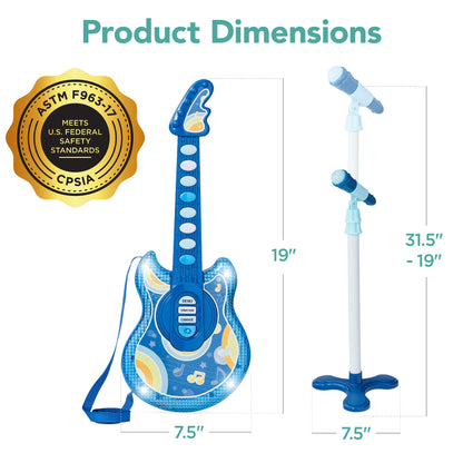 Kids Pretend Play Guitar Musical Instrument Toy w/ Microphone, Stand - 19in