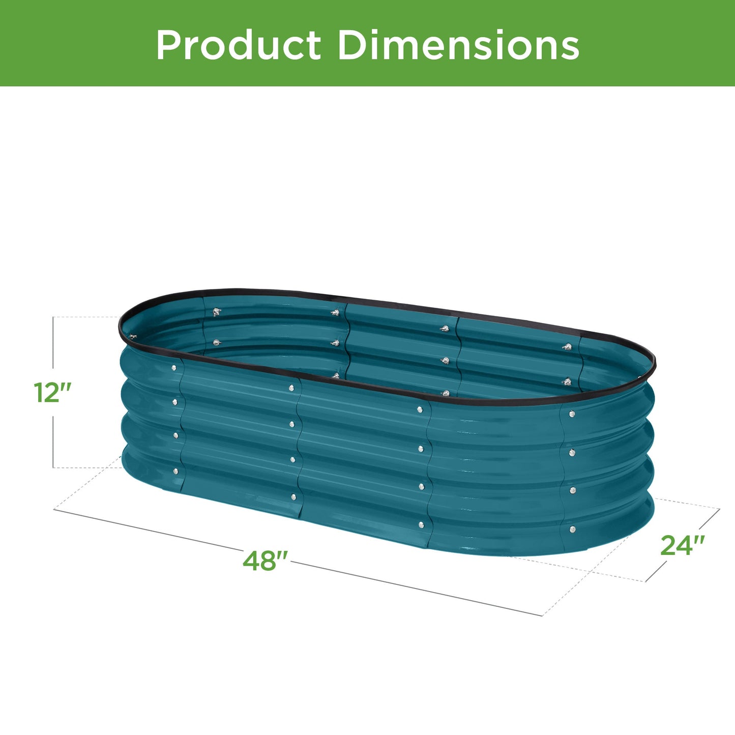 Outdoor Raised Metal Oval Garden Bed, Planter Box - 4x2x1ft