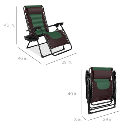 Oversized Padded Zero Gravity Chair, Folding Recliner w/ Headrest, Side Tray