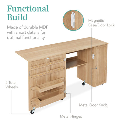 Large Portable Folding Sewing Table Multipurpose Craft Station w/ Wheels