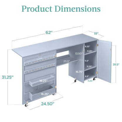 Large Portable Folding Sewing Table Multipurpose Craft Station w/ Wheels
