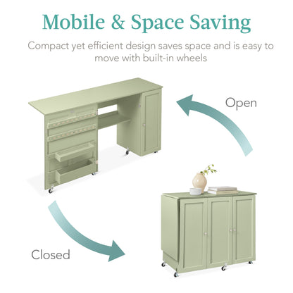 Large Portable Folding Sewing Table Multipurpose Craft Station w/ Wheels