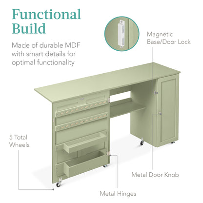 Large Portable Folding Sewing Table Multipurpose Craft Station w/ Wheels