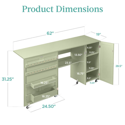 Large Portable Folding Sewing Table Multipurpose Craft Station w/ Wheels