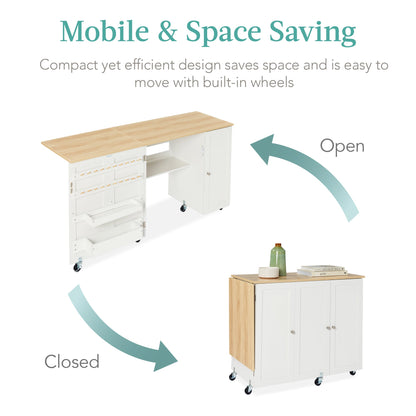 Large Portable Folding Sewing Table Multipurpose Craft Station w/ Wheels