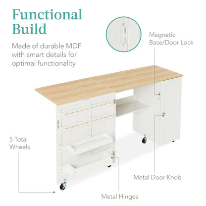 Large Portable Folding Sewing Table Multipurpose Craft Station w/ Wheels