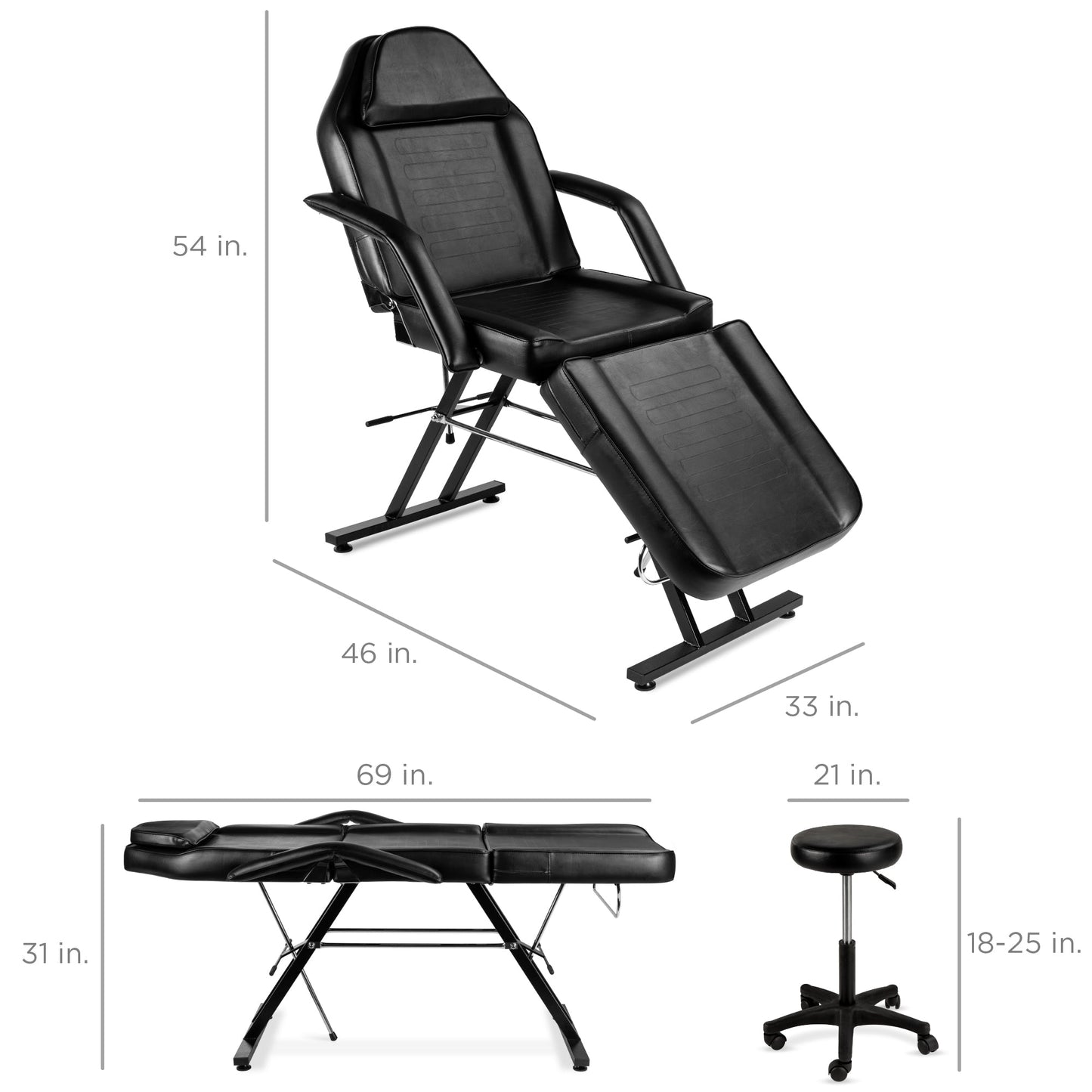 Multipurpose Massage Bed, Spa & Salon Chair w/ Hydraulic Stool - 71in